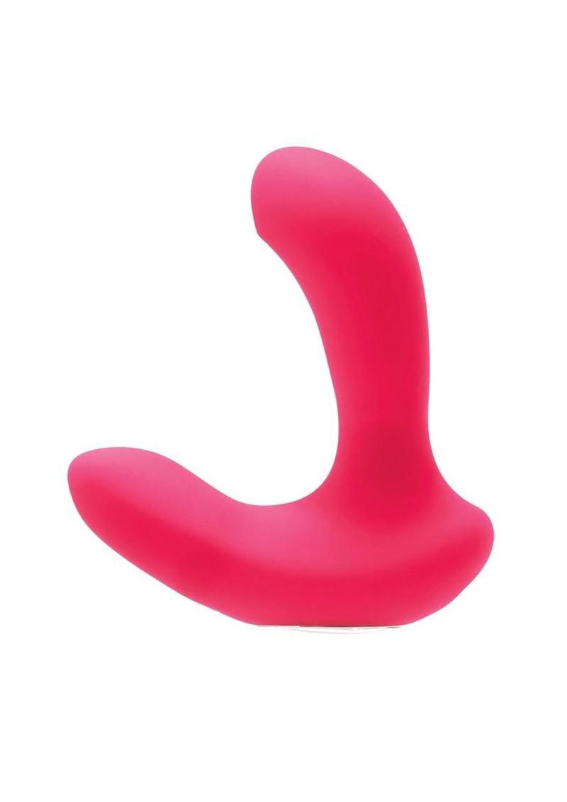 Pink silicone butt plug on a white background