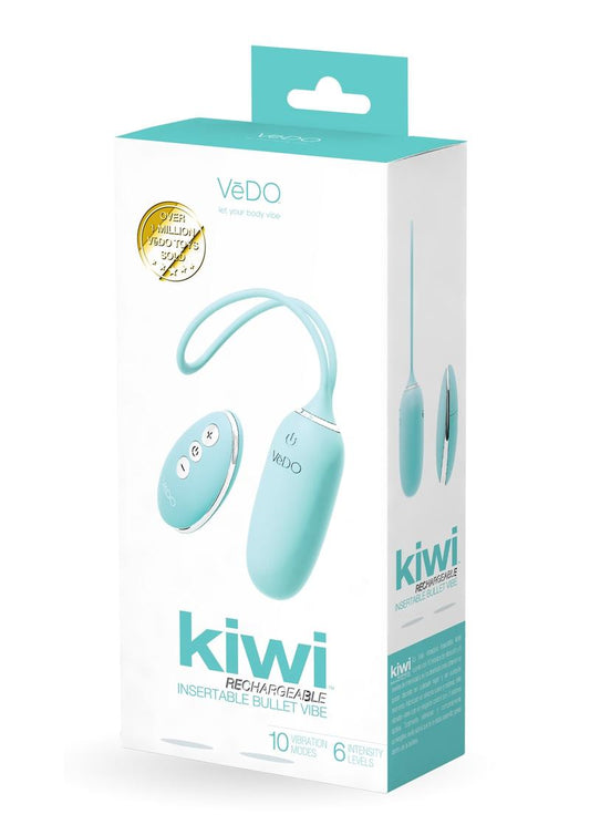 Vedo Kiwi Rechargeable Silicone Insertable Bullet Vibrator with Remote Control - Tease Me - Blue/Turquoise