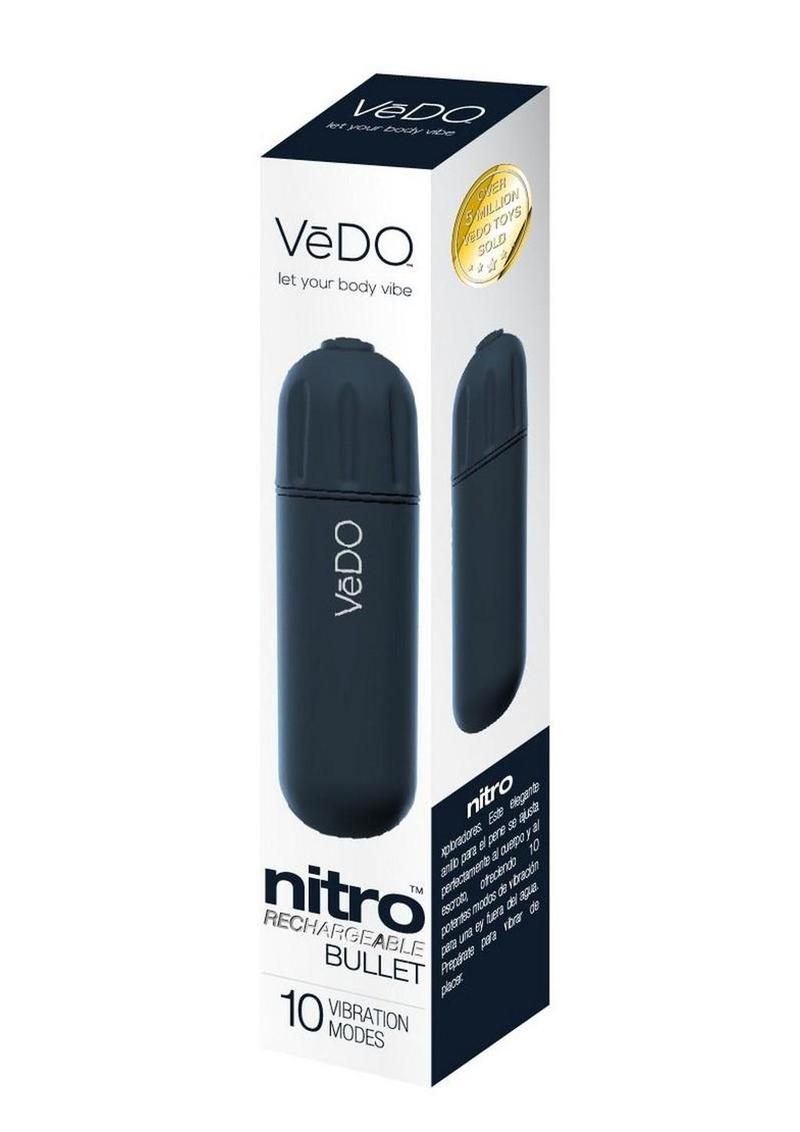 Vedo Nitro Rechargeable Silicone Bullet Vibrator - Black - 3.25in