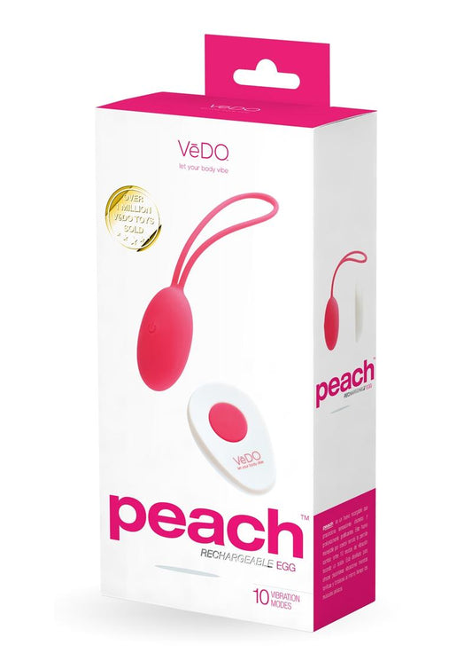 Vedo Peach Rechargeable Silicone Egg Vibrator with Remote Control - Foxy - Pink