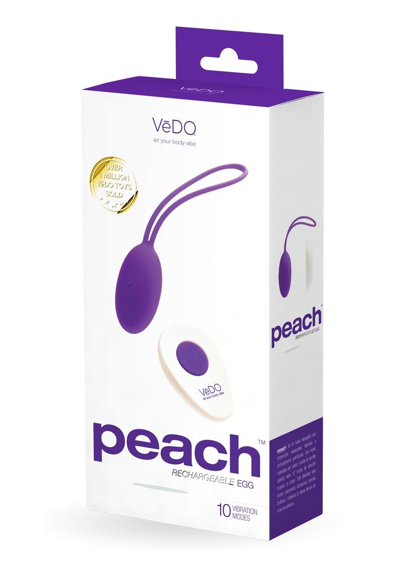 Vedo Peach Rechargeable Silicone Egg Vibrator with Remote Control - Into You - Indigo/Purple