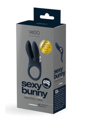 Vedo Sexy Bunny Rechargeable Silicone Couples Cock Ring - Black Pearl - Black