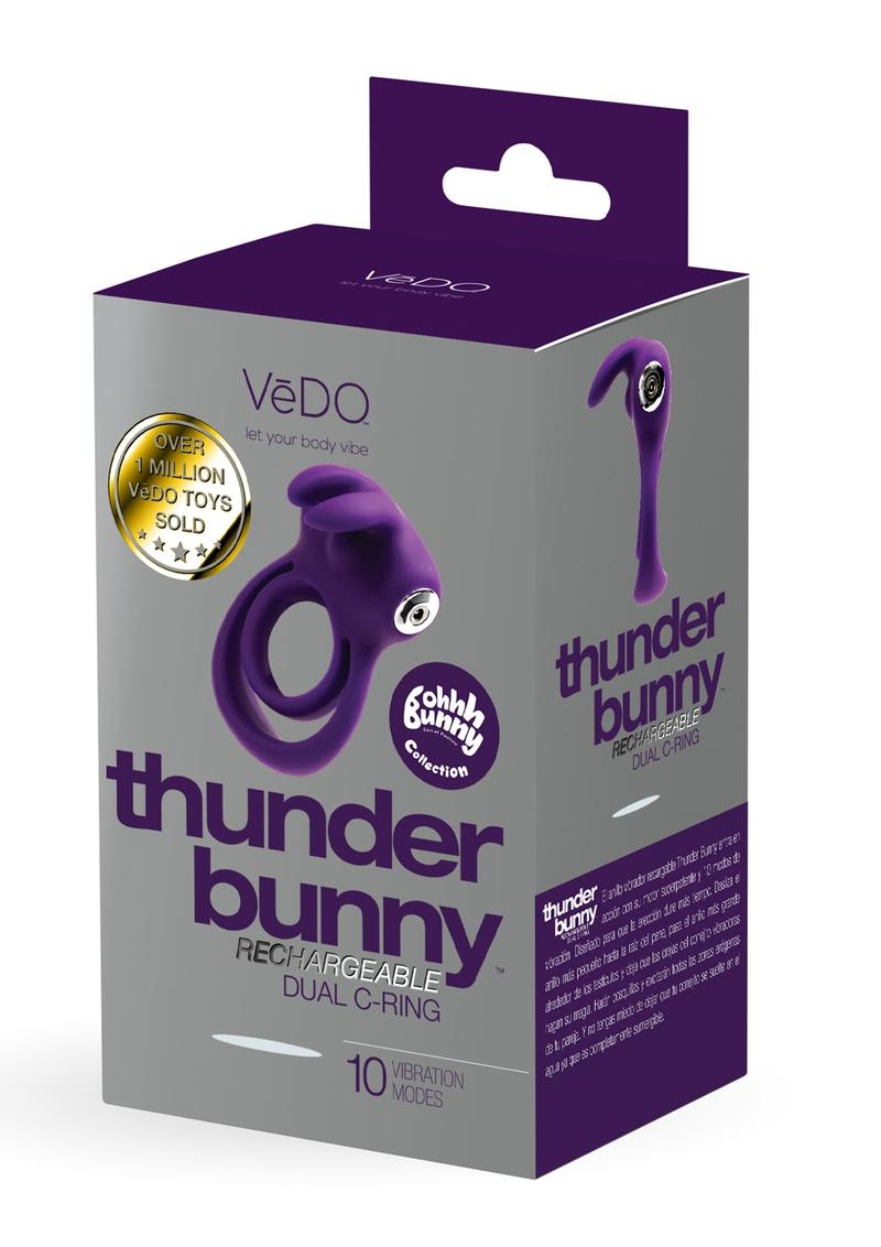 Vedo Thunder Bunny Rechargeable Silicone Dual Cock Ring - Deep Purple
