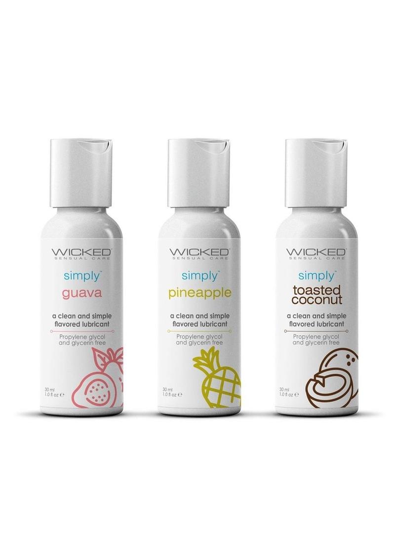 wicked simply tropical trio flavored lubricants set with guava pineapple and coconut