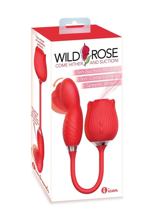 Wild Rose Come Hither Rechargeable Silicone Dual Stimulator with Clitoral Suction - Red