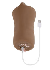 Suction stroker with soft tongue entrance and textured inner channel