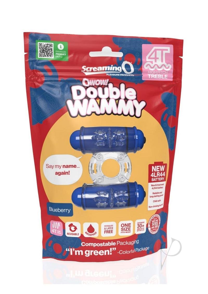 4t Double Wammy Silicone Rechargeable Dual Vibrating Couples Cock Ring - Blue/Blueberry