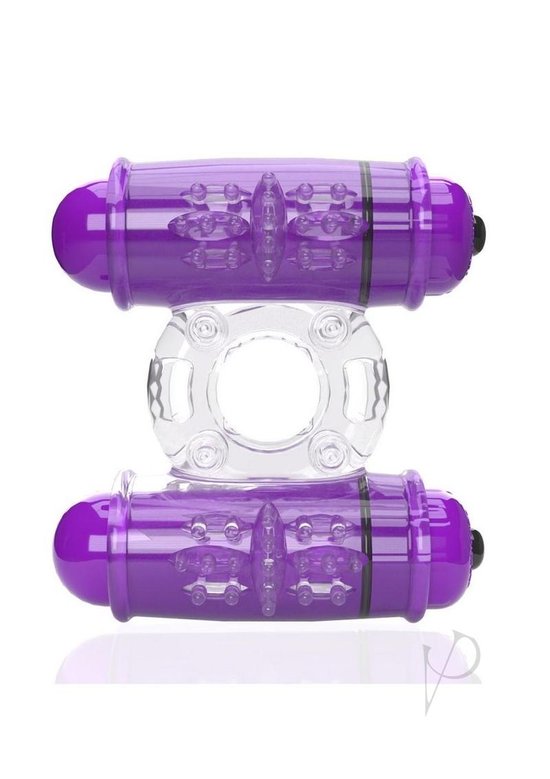 4t Double Wammy Silicone Rechargeable Dual Vibrating Couples Cock Ring - Grape/Purple