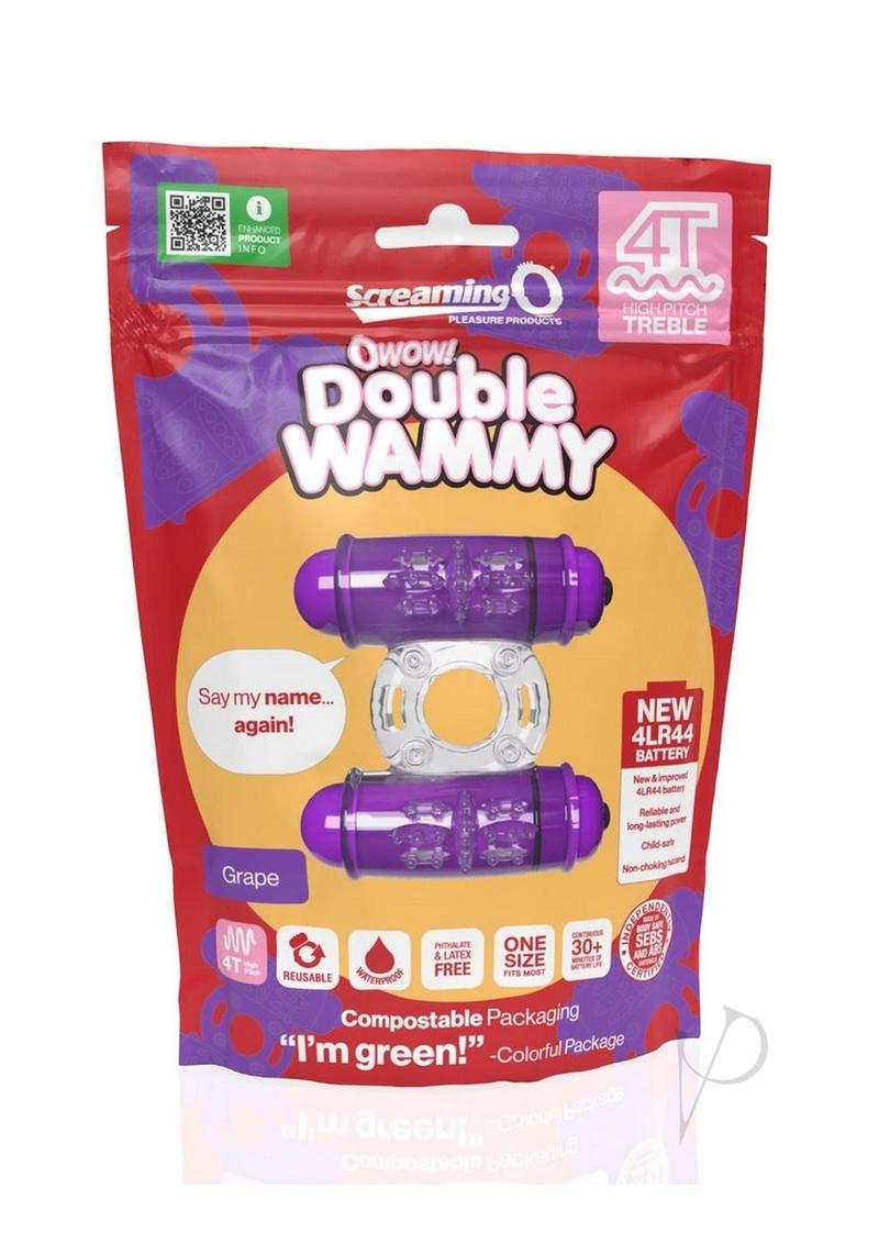 4t Double Wammy Silicone Rechargeable Dual Vibrating Couples Cock Ring - Grape/Purple