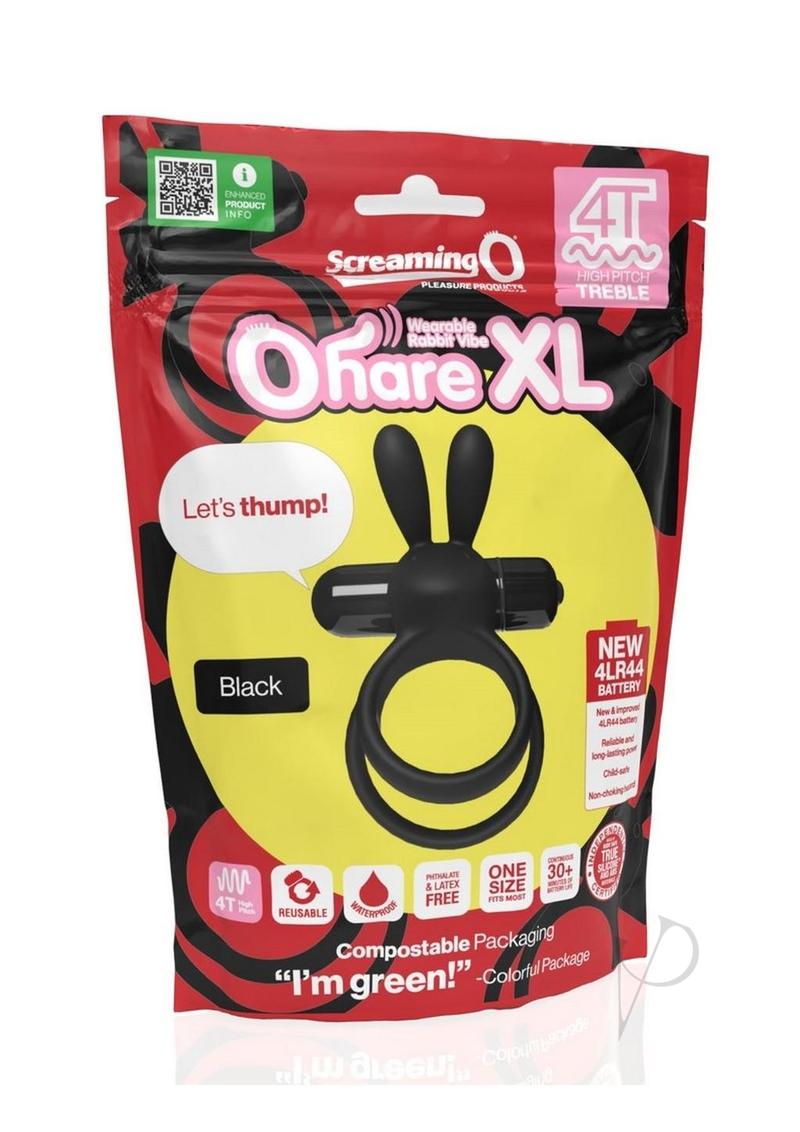 4t Ohare XL Rechargeable Silicone Rabbit Vibrating Cock Ring - Black - XLarge