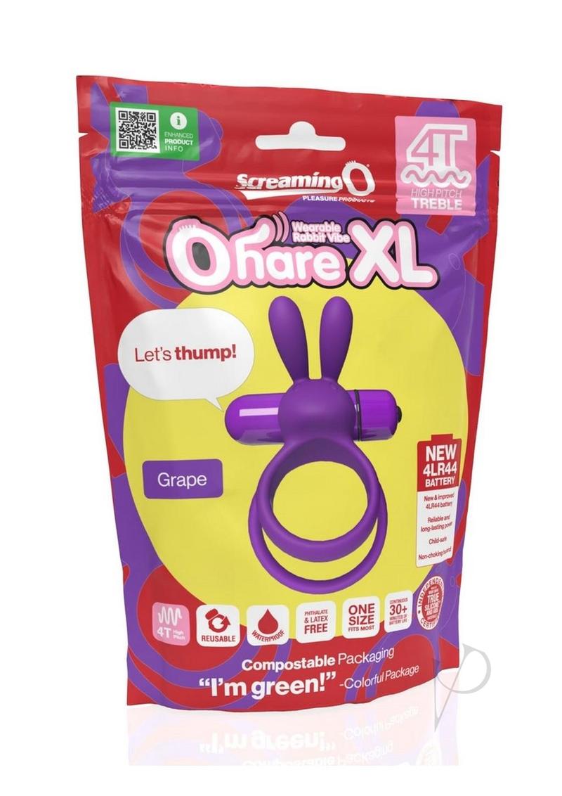 4t Ohare XL Rechargeable Silicone Rabbit Vibrating Cock Ring - Grape/Purple - XLarge