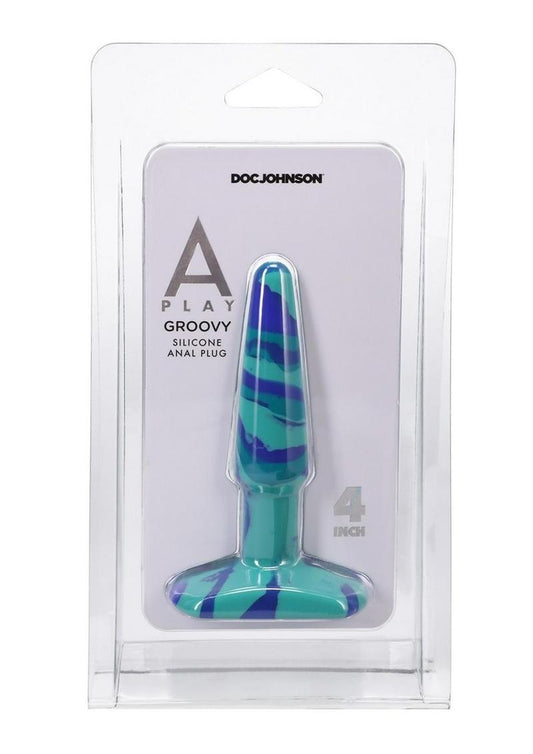 A-Play Groovy Silicone Anal Plug - Blue - 4in