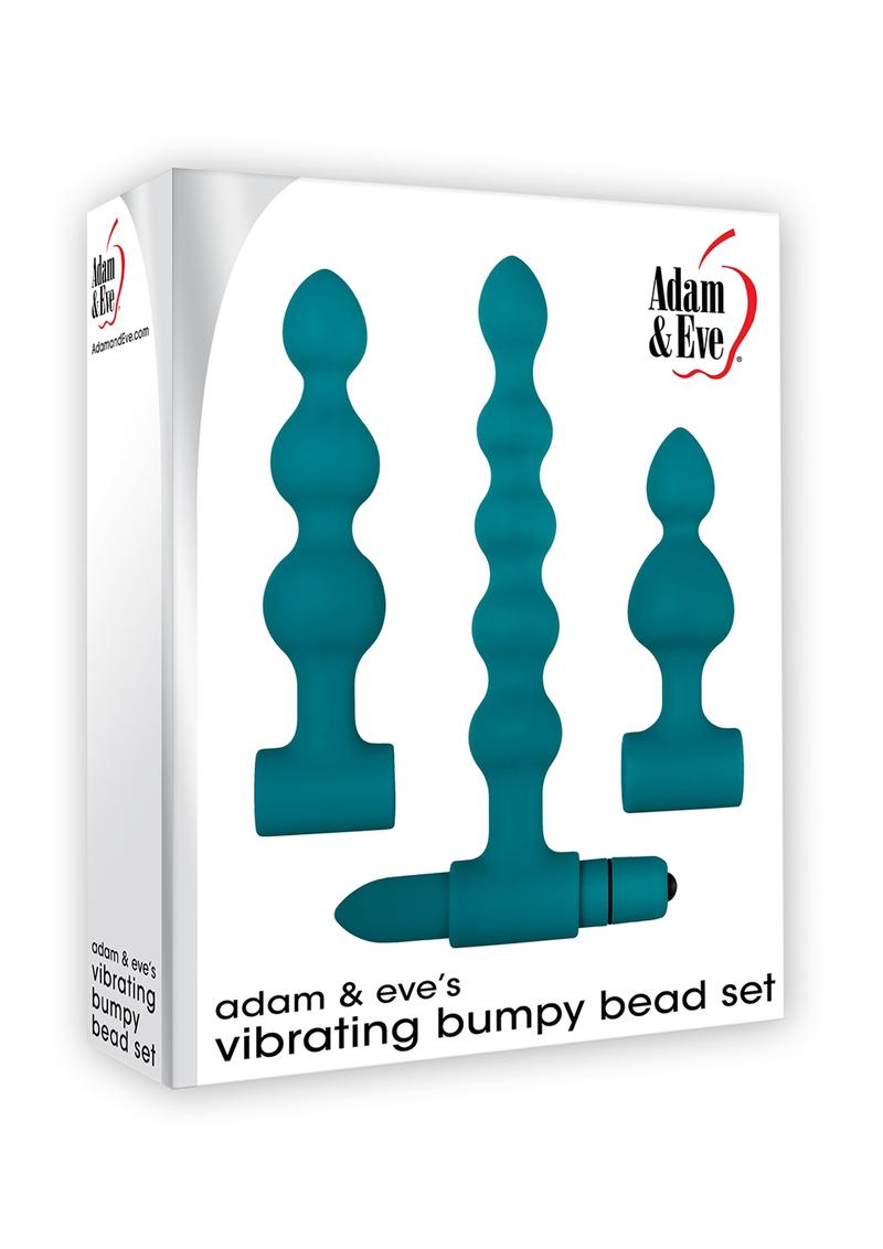 Adam and Eve 's Silicone Vibrating Bumpy Bead Anal Plug Kit with Bullet - Blue