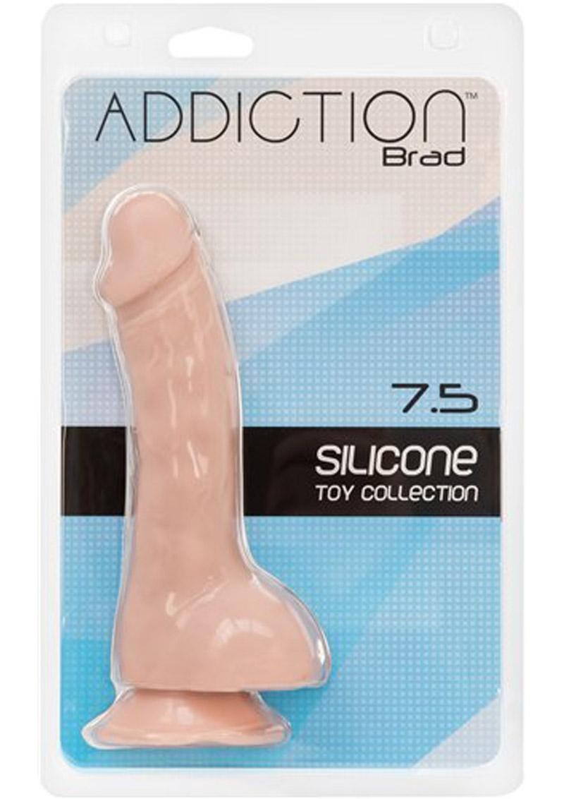 Addiction Toy Collection Brad Silicone Dildo with Balls - Flesh/Vanilla - 7.5in