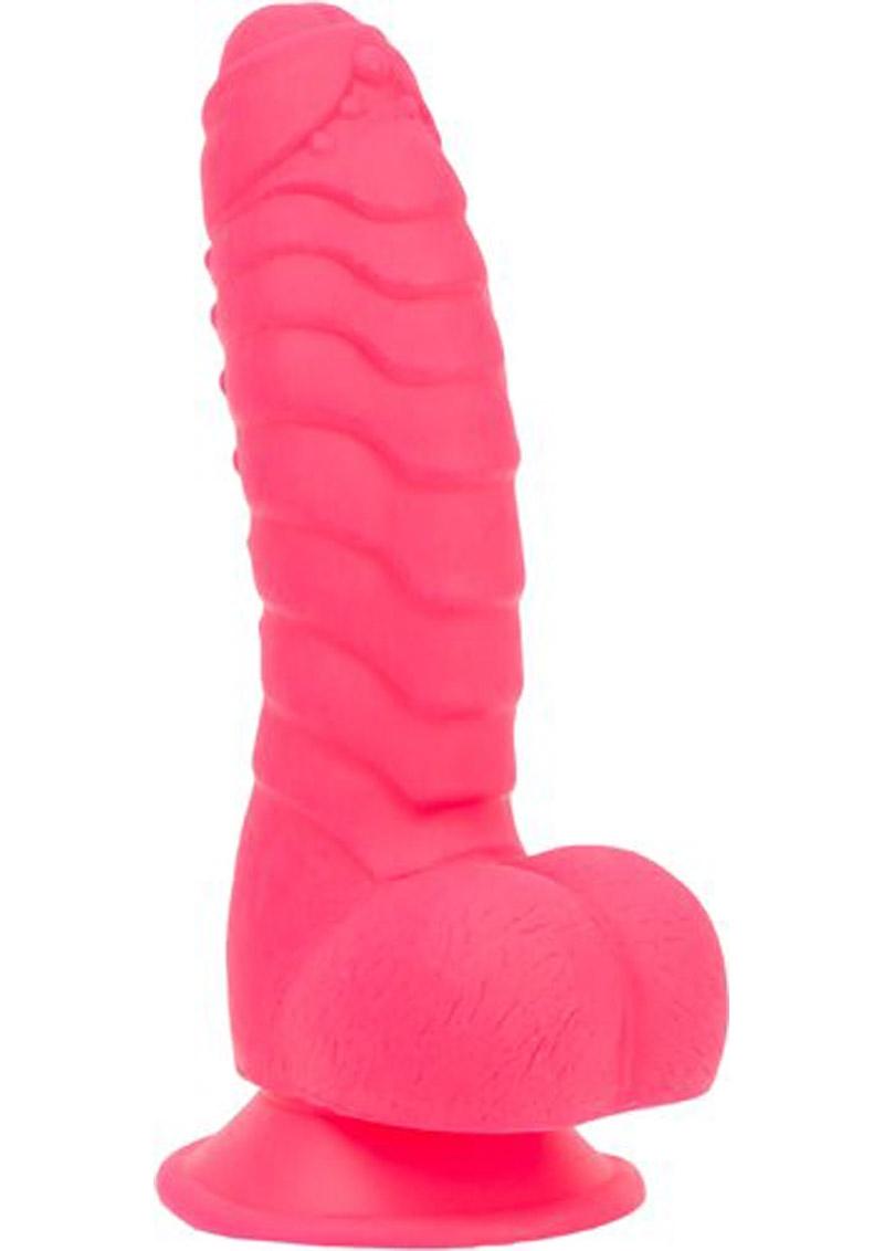 Addiction Toy Collection Tom Silicone Dildo with Balls - Pink - 7in