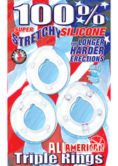 All American Triple Rings Silicone Cock Ring - Clear