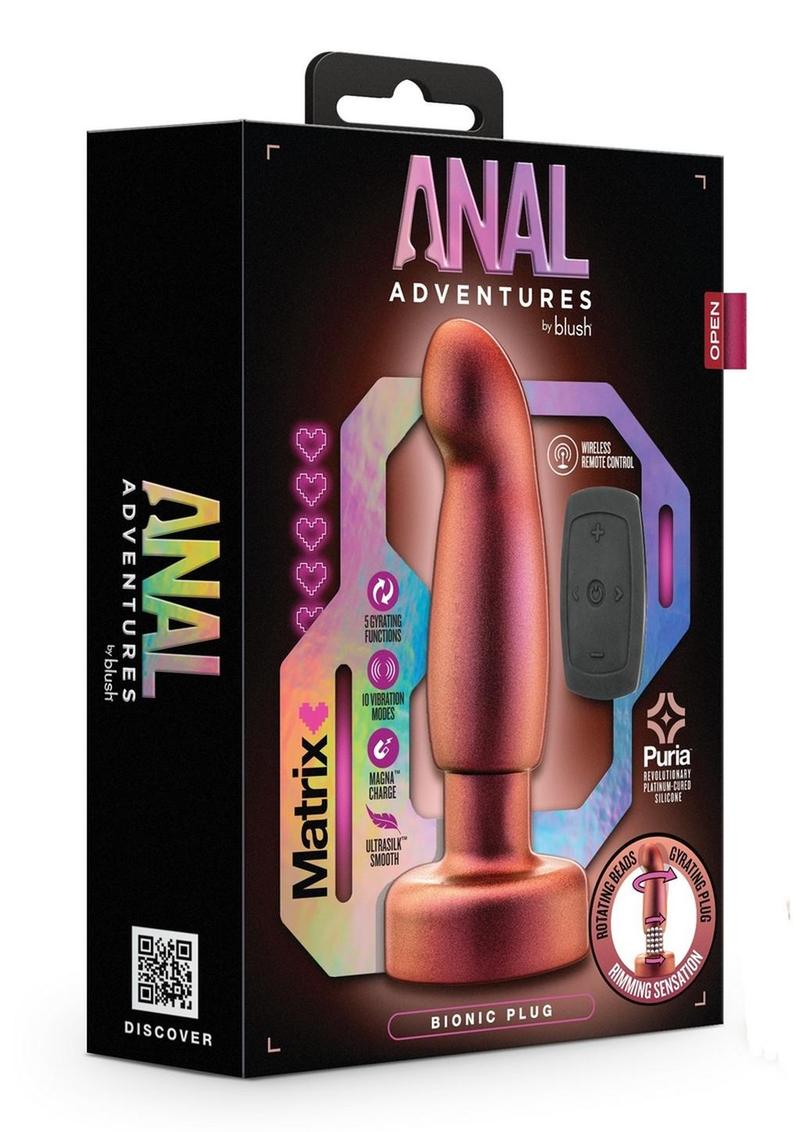 Anal Adventures Matrix Bionic Plug Rechargeable Silicone Anal Plug with Remote - Cosmic - Brown/Copper