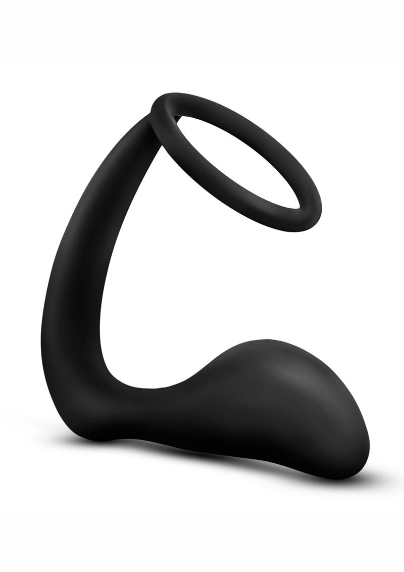 Anal Adventures Platinum Silicone Cock Ring and Butt Plug - Black