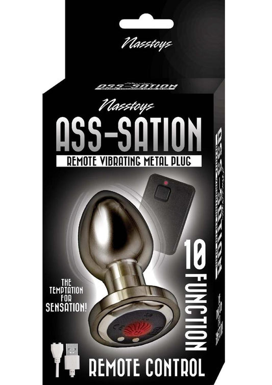 Ass-Sation Remote Control Rechargeable Vibrating Metal Anal Plug - Black/Metal