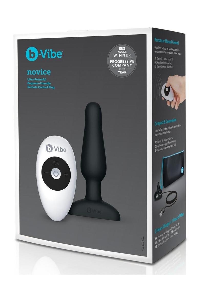 B-Vibe Novice Plug Rechargeable Silicone Anal Plug with Remote Control - Black