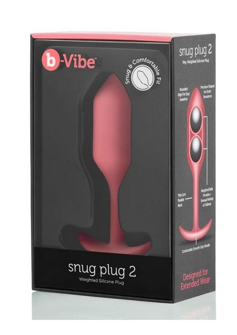 B-Vibe Snug Plug 2 Silicone Weighted Anal Plug - Coral/Orange