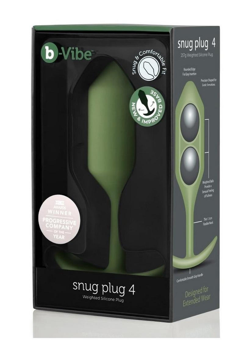 B-Vibe Snug Plug 4 Silicone Weighted Anal Plug - Army Green/Green