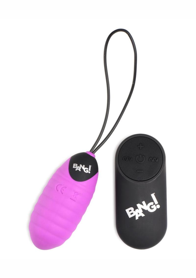 Bang! 28x Ribbed Rechargeable Silicone Egg with Remote Control - Purple