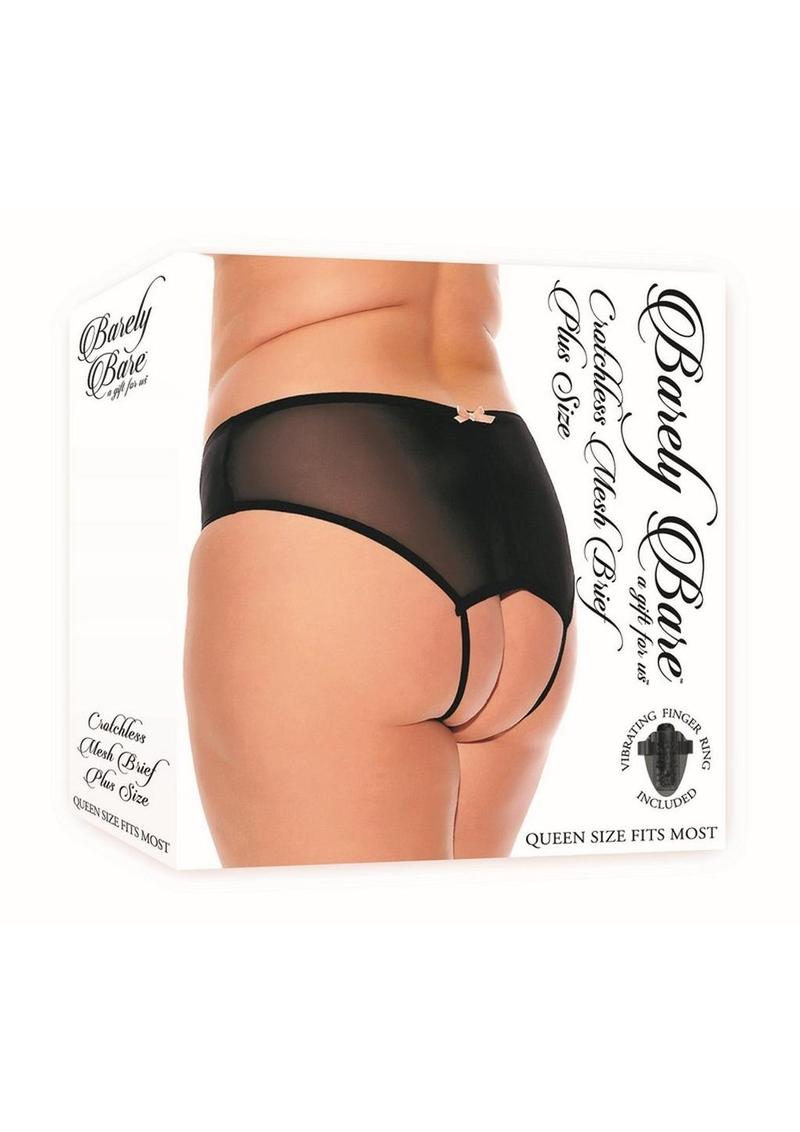 Barely Bare Crotchless Mesh Brief - Black - Plus Size/Queen