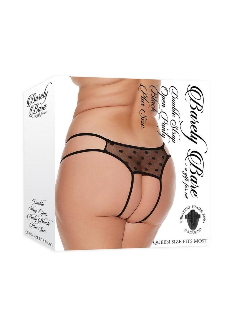 Barely Bare Double Strap Open Panty - Black - Plus Size/Queen