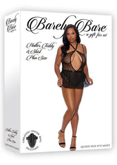 Barely Bare Halter Teddy and Skirt - Black - Plus Size/Queen