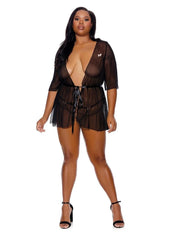 Barely Bare Sheer Black Peignoir - Black - Plus Size/Queen