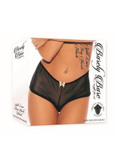 Barely Bare Split Lace Boy Shorts - Black - One Size