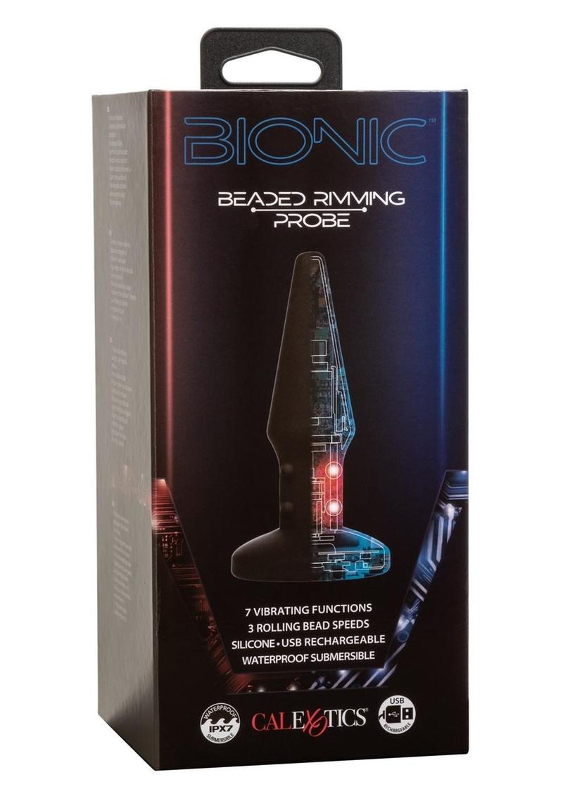 Bionic Beaded Rimming Probe Rechargeable Silicone Anal Stimulator - Black