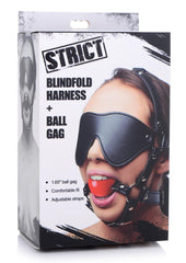 Blindfold Harness with Ball Gag - Black/Red