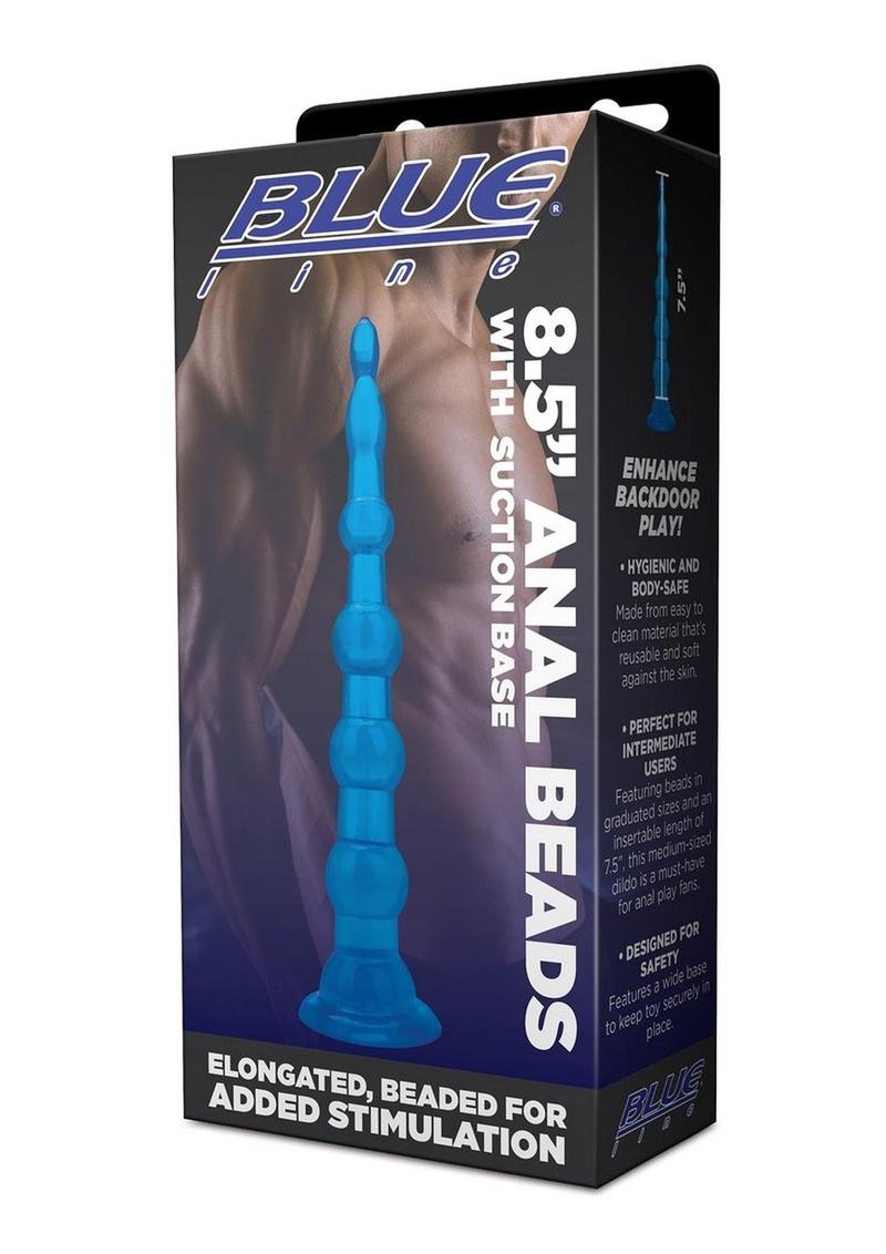Blue Line Anal Beads with Suction Cup - Blue - 8.5in