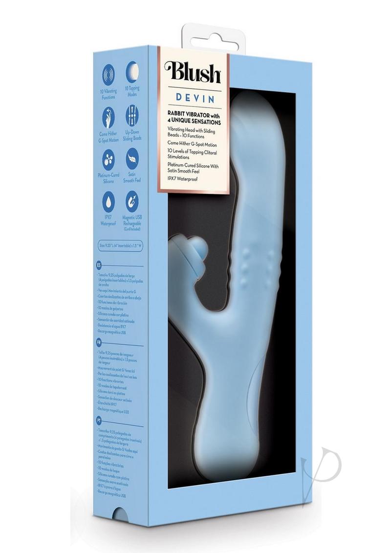 Blush Devin Rechargeable Silicone Rabbit Vibrator - Blue