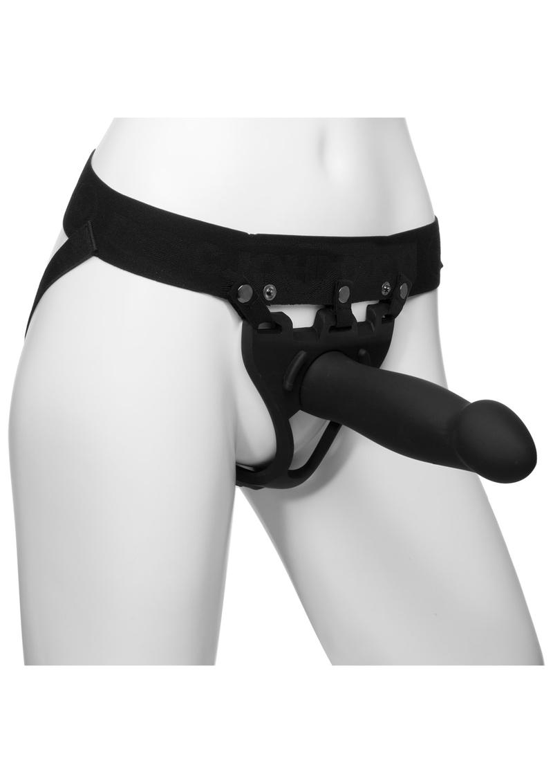 Body Extensions Be Bold Silicone Strap-On Harness with Hollow Dildo - Black - 8in - 2 Piece Kit