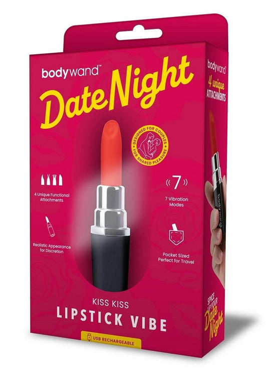 Bodywand Date Night Kiss Kiss Rechargeable Silicone Lipstick Vibrator - Black/Red