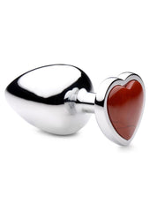 Booty Sparks Gemstones Red Jasper Heart Anal Plug - Metal/Red - Large