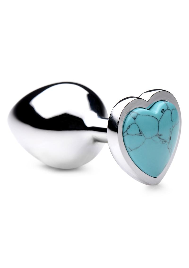 Booty Sparks Gemstones Turquoise Heart Anal Plug - Blue/Metal - Medium