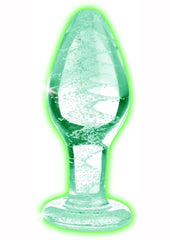 Booty Sparks Glow In The Dark Glass Anal Plug - Clear/Glow In The Dark - Medium