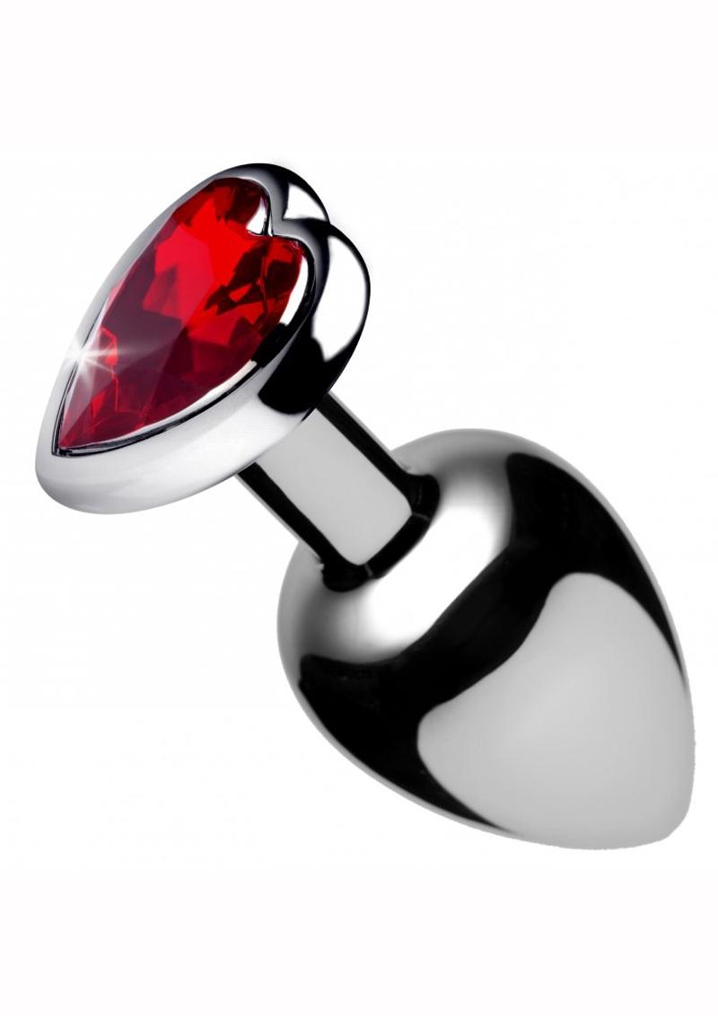 Booty Sparks Heart Gem Large Anal Plug - Metal/Red - Large