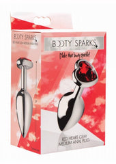 Booty Sparks Heart Gem Medium Anal Plug - Metal/Red - Small