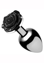 Booty Sparks Rose Butt Plug - Black/Metal - Small