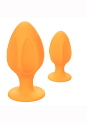 Cheeky Silicone Textured Anal Plugs - Orange - Large/Small - Set Of 2