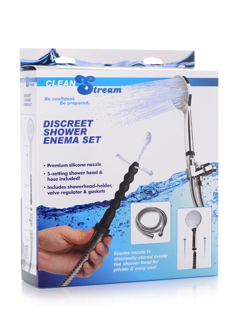 Cleanstream Discreet Shower Silicone Enema - Black/Silver - Set