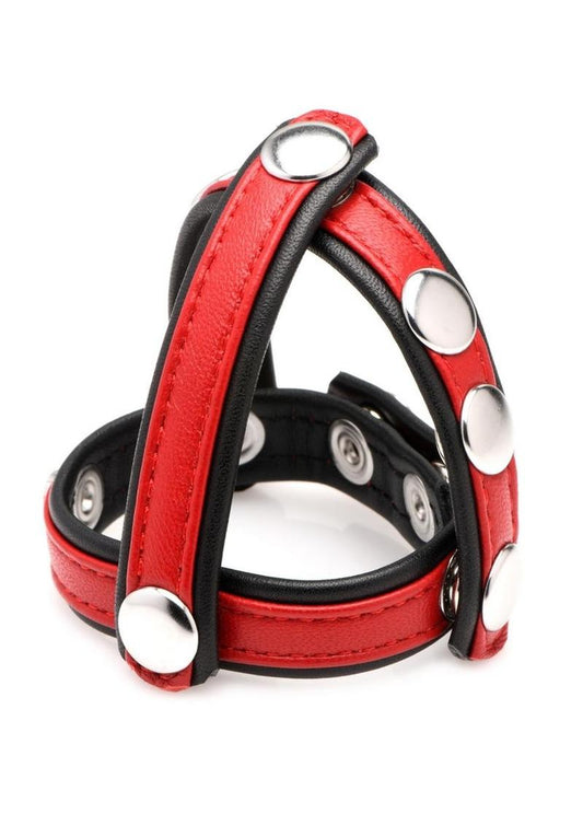 Cock Gear Leather Snap-On Harness - Metal/Red