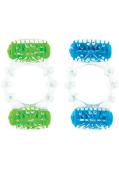 Color Pop Quickie Two-O Silicone Dual Vibrating Cock Ring - Assorted Colors - 12 Each Per Case