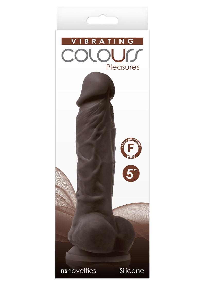 Colours Pleasures Silicone Vibrating Dildo with Balls - Chocolate - 5in