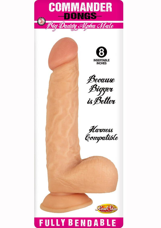 Commander Dongs Big Daddy Alpha Male Bendable Dildo with Balls - Flesh/Vanilla - 8in